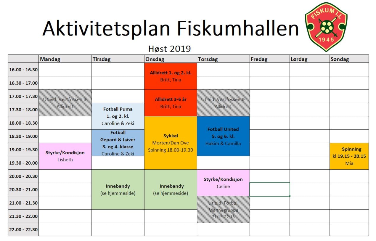 Aktivitetsplan for Fiskumhallen høsten 2019